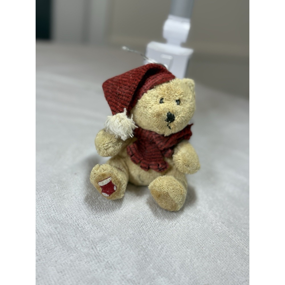 Beantown Bears Christmas Stuffed Plush Ornament Hat Scarf Vintage‎ Y2K